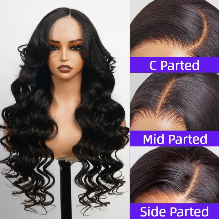 EVelora 250% Density Glueless Curly 13x4 HD Lace Front Wig with Curtain Bangs