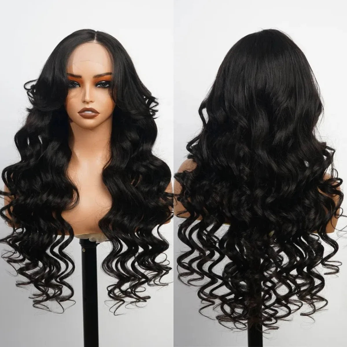 EVelora 250% Density Glueless Curly 13x4 HD Lace Front Wig with Curtain Bangs