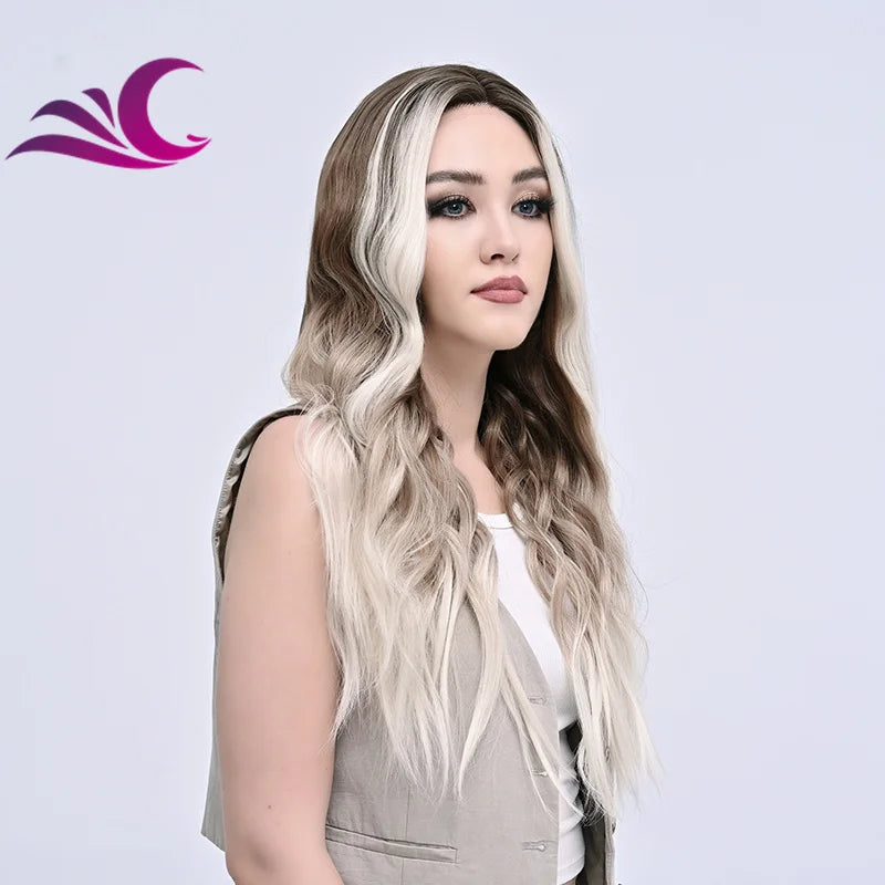 EVelora Ice Blonde Ombre Wavy Synthetic Lace Front Wig