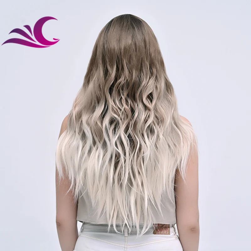 EVelora Ice Blonde Ombre Wavy Synthetic Lace Front Wig