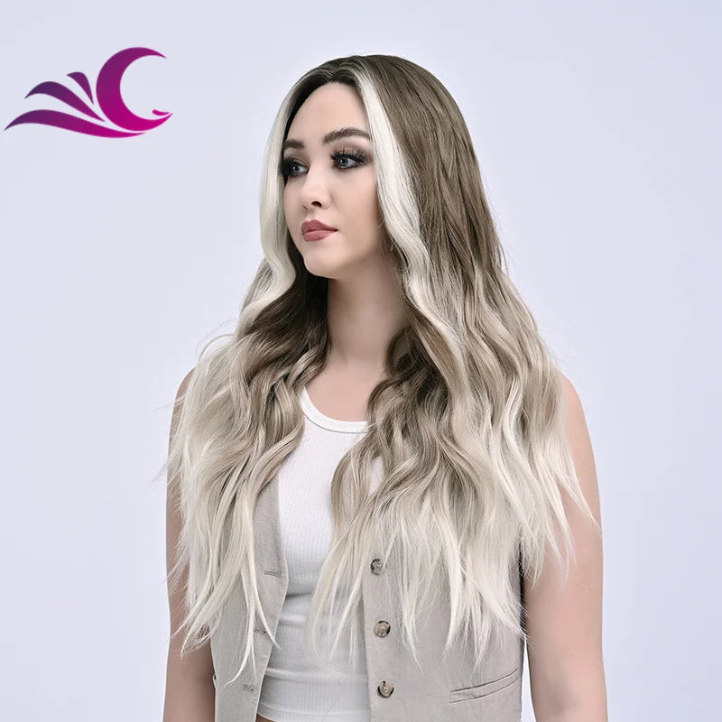 EVelora Ice Blonde Ombre Wavy Synthetic Lace Front Wig