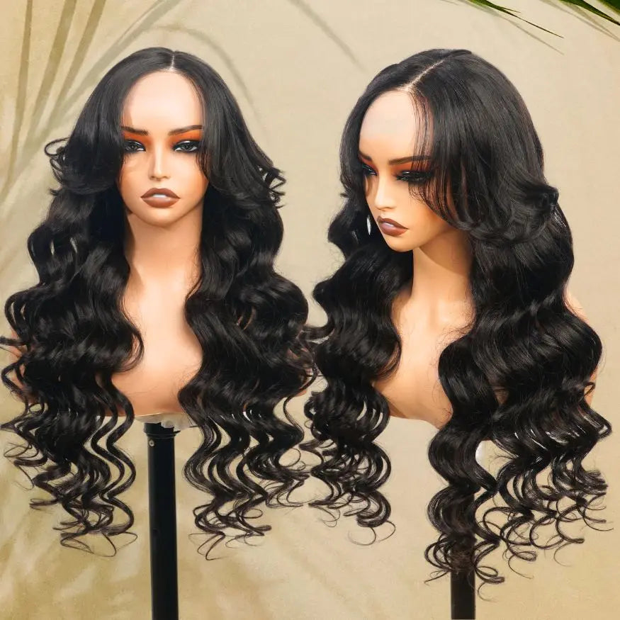 EVelora Glueless Curly 13x4 Full HD Lace Front Wig | 250% Density with Curtain Bangs