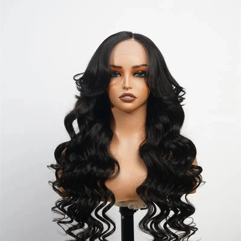 EVelora 250% Density Glueless Curly 13x4 HD Lace Front Wig with Curtain Bangs