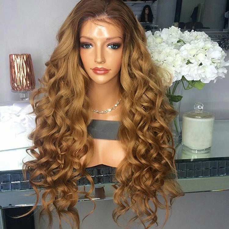 180% Density 4 27 Two Tone Ombre Color Chinese Virgin Hair Full Lace Wig Water Wave Full Lace Blonde Human Hair Wigs