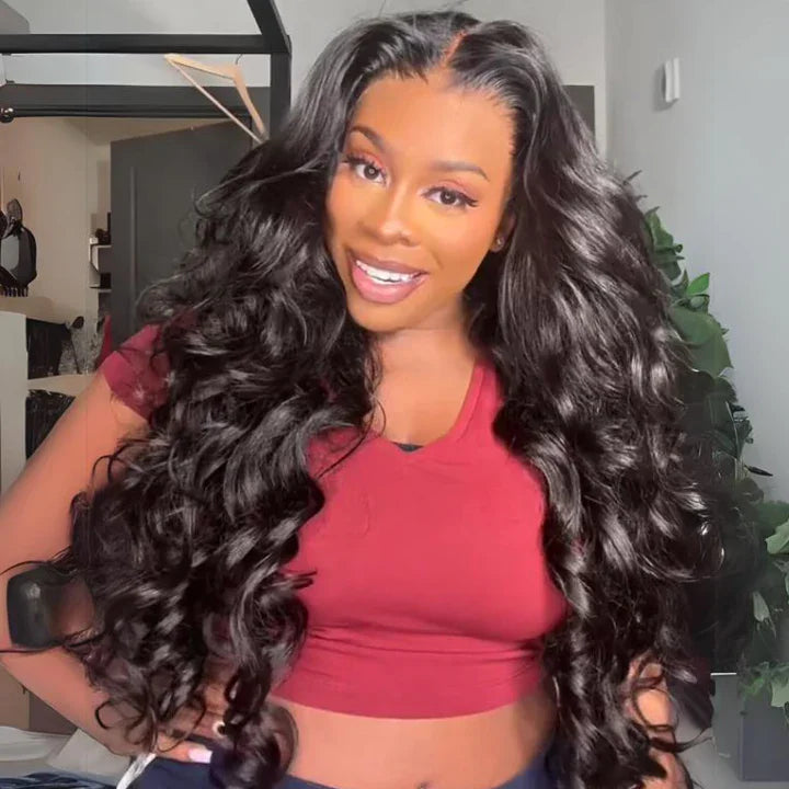 EVelora 250% Density Glueless Curly 13x4 HD Lace Front Wig with Curtain Bangs