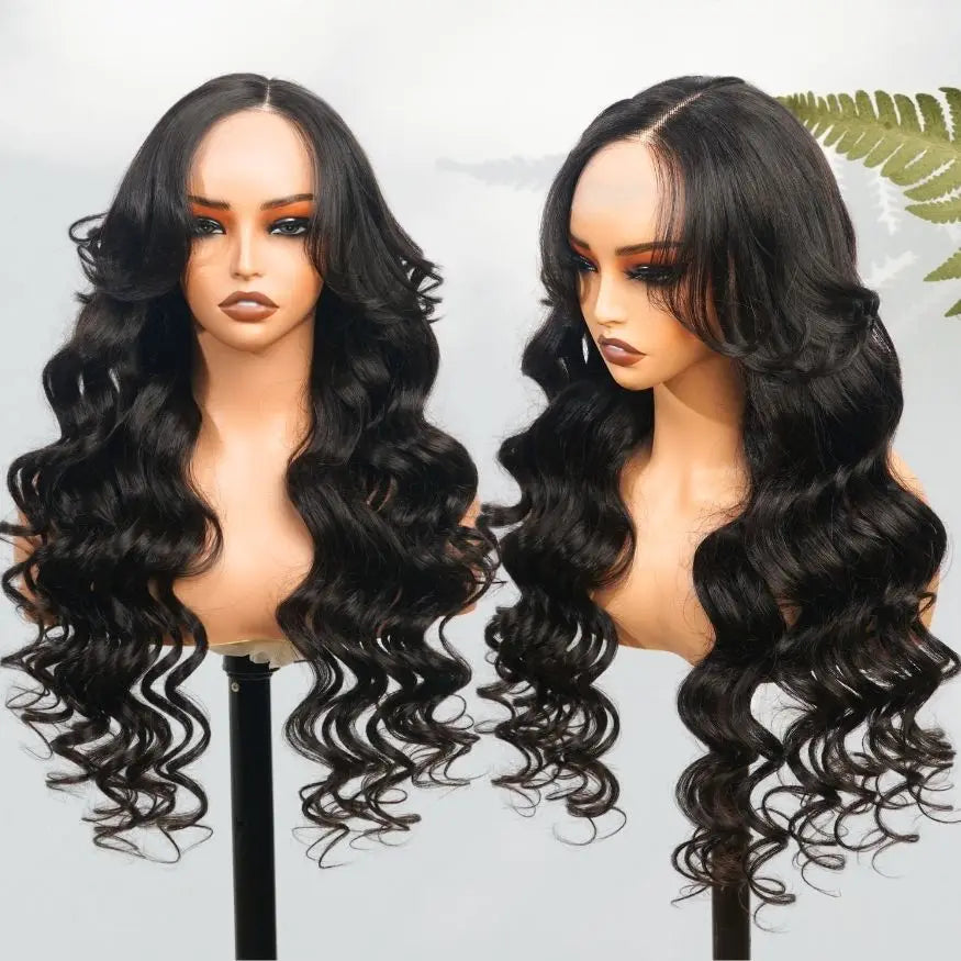EVelora Glueless Curly 13x4 Full HD Lace Front Wig | 250% Density with Curtain Bangs