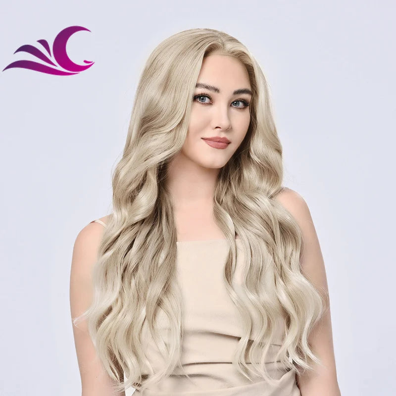 EVelora Ice Blonde Ombre Wavy Synthetic Lace Front Wig