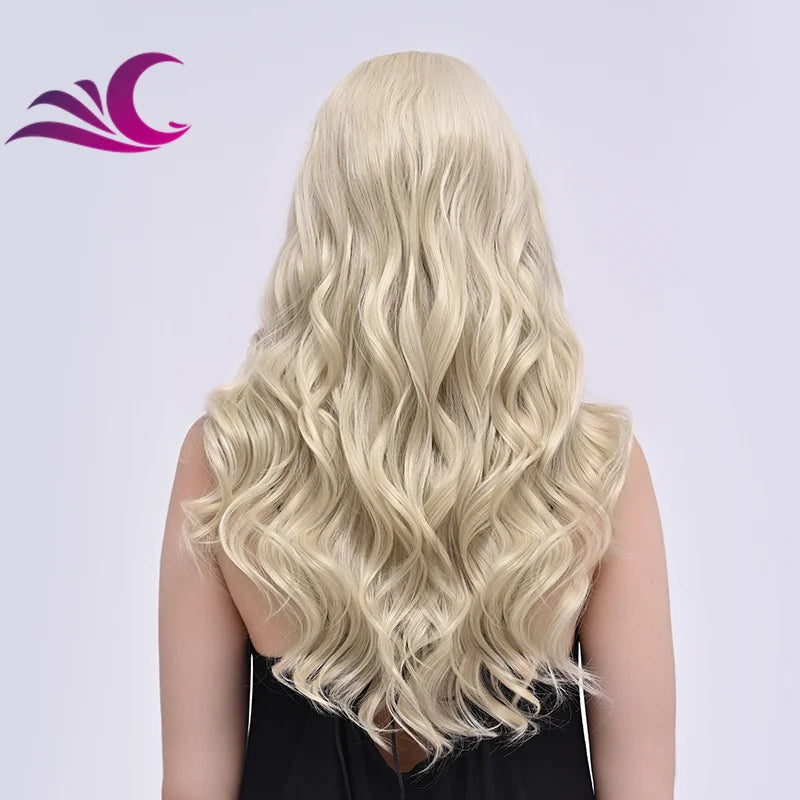 EVelora Ice Blonde Ombre Wavy Synthetic Lace Front Wig