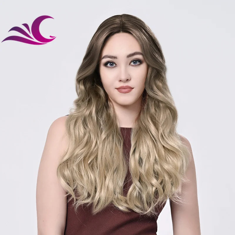 EVelora Ice Blonde Ombre Wavy Synthetic Lace Front Wig