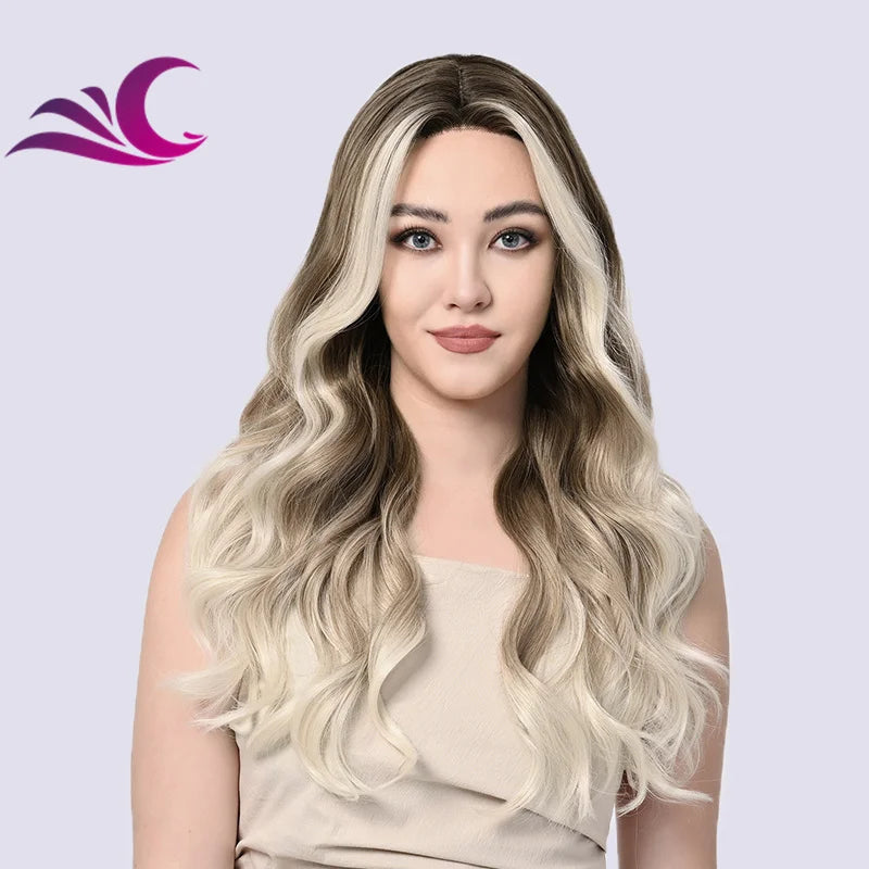 EVelora Ice Blonde Ombre Wavy Synthetic Lace Front Wig