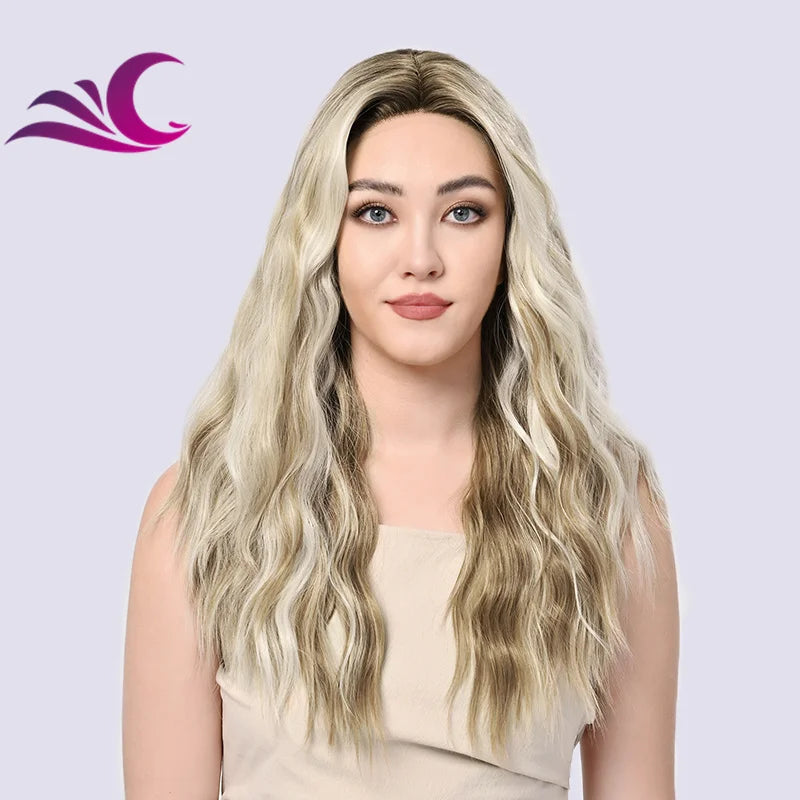 EVelora Ice Blonde Ombre Wavy Synthetic Lace Front Wig