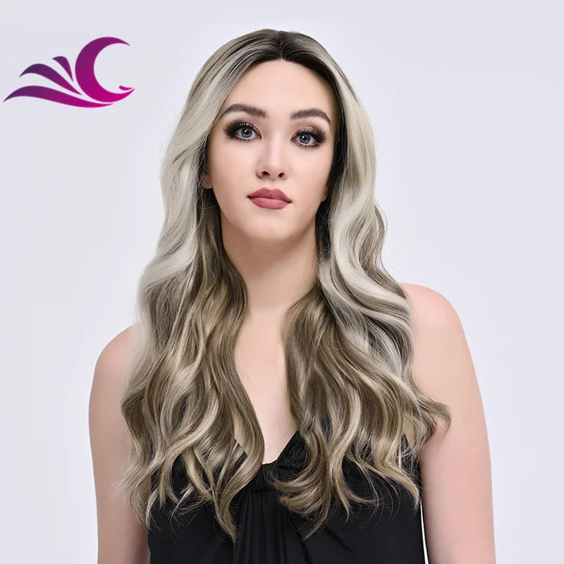 EVelora Ice Blonde Ombre Wavy Synthetic Lace Front Wig