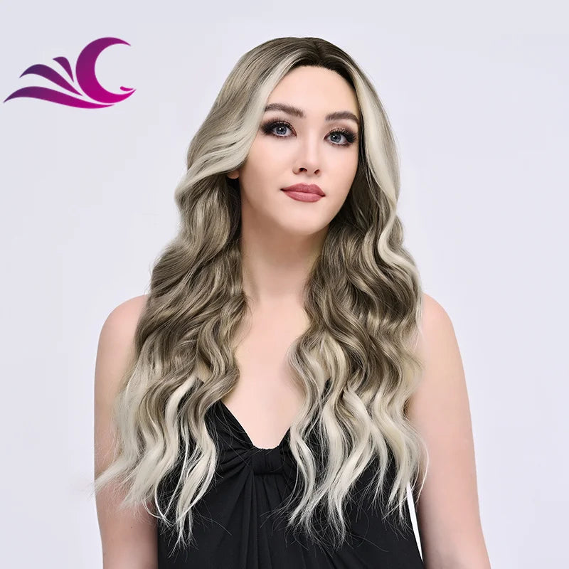 EVelora Ice Blonde Ombre Wavy Synthetic Lace Front Wig
