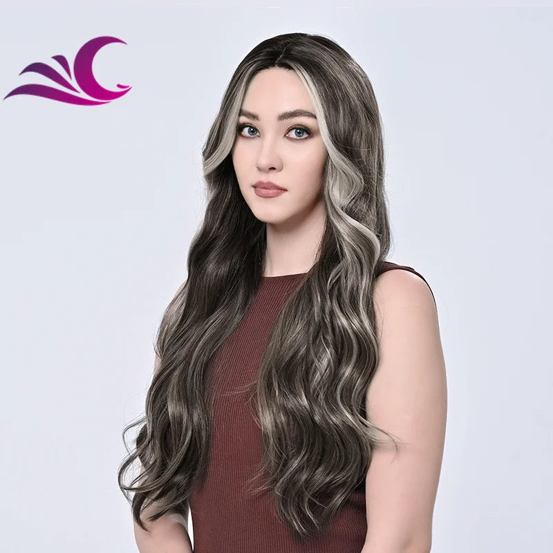 EVelora Ice Blonde Ombre Wavy Synthetic Lace Front Wig