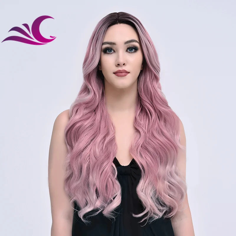 EVelora Ice Blonde Ombre Wavy Synthetic Lace Front Wig