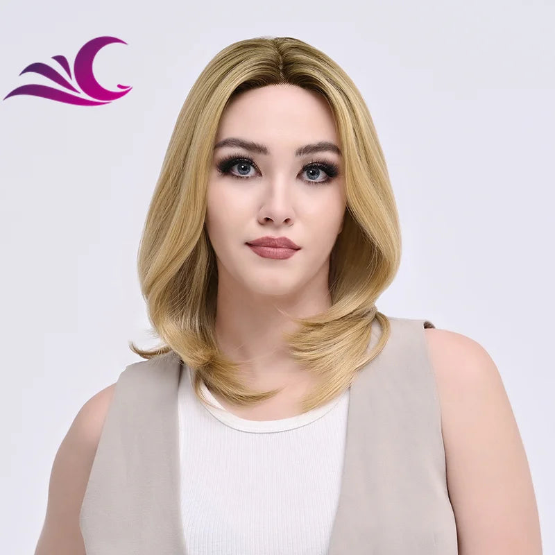 EVelora Ice Blonde Ombre Wavy Synthetic Lace Front Wig