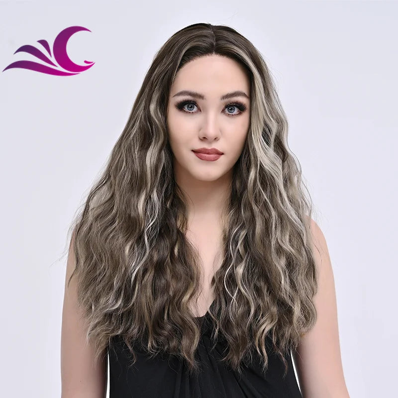 EVelora Ice Blonde Ombre Wavy Synthetic Lace Front Wig